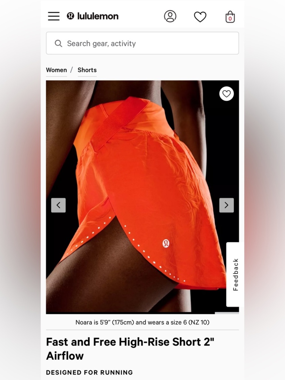 Lululemon Fast and Free High Rise Airflow Orange Running Shorts - Size 10, 2” - Picture 6 of 7